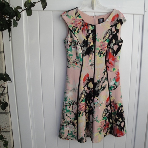 JAX Womens Dress Size 6 Peach Floral Shabby Chic Spring Summer Cap Sleeve - Picture 2 of 5